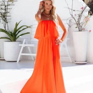 Vici Orange Strapless Maxi Dress | Medium